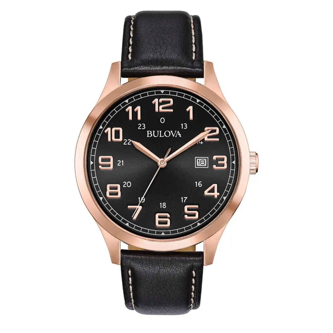 Producto Bulova men's rose-gold case dress watch with leather strap 97b164