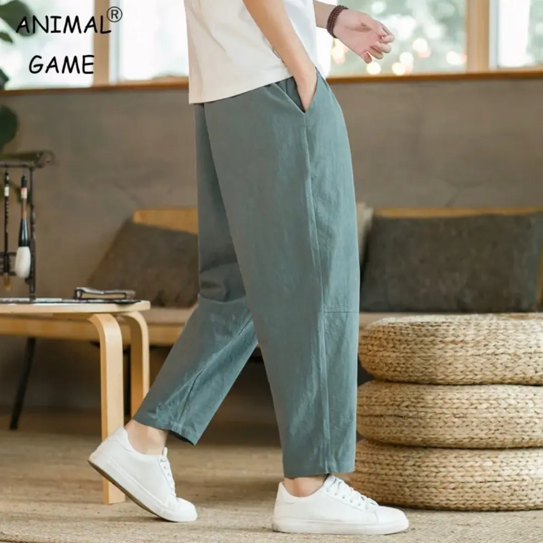 Producto Men's trousers cotton linen fashion casual pants solid color breathable loose